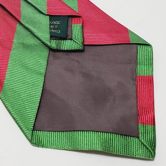 J. Crew Green & Pink Stripe Men's Pointed Silk Necktie Repp Fabric 58x3.5" - Picture 3 of 5